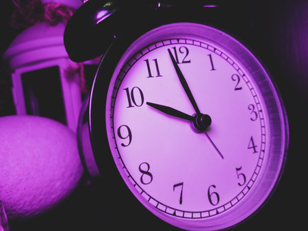 Retro black round alarm clock close upの写真素材