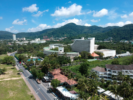 Aerial view of tropical townの写真素材