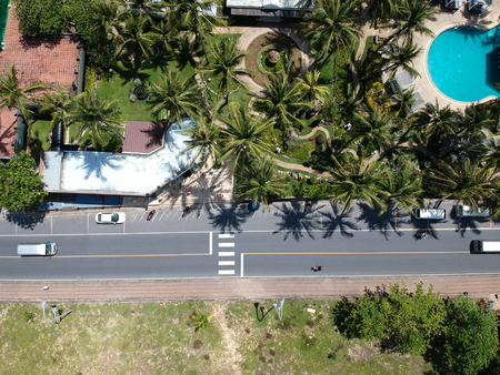Road on a beach, top viewの写真素材