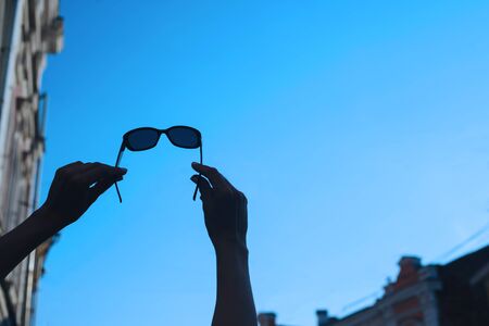 sunglasses on a colorful backgroundの写真素材