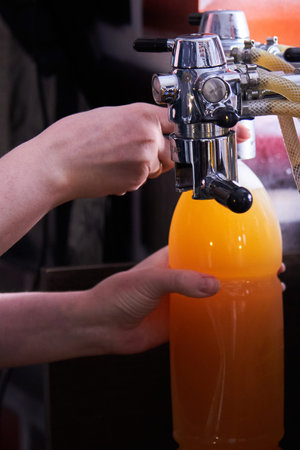 beer equipment close-up. Beer bar on international beer day. Brewing at home.Draught beer stores
