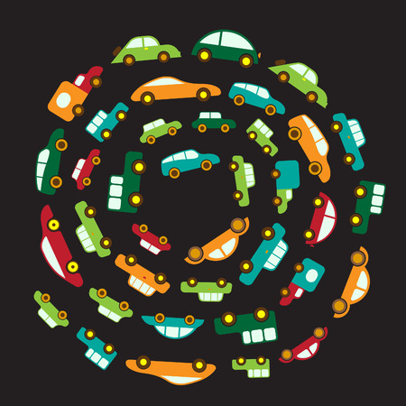 Cars Illustration on Black Backgroundのイラスト素材