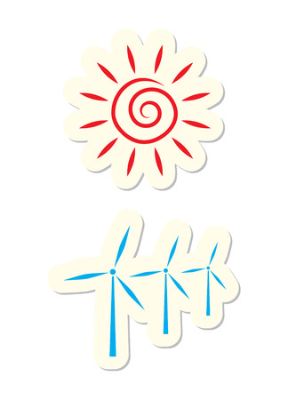 Sun and Turbine Icons Isolated on Whiteのイラスト素材