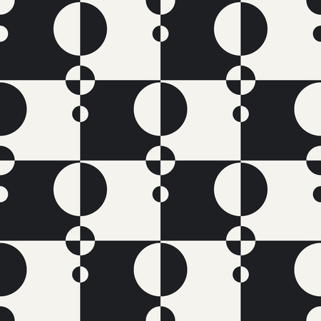 Abstract Circle and Square Pattern. Vector Seamless Black and White Backgroundのイラスト素材