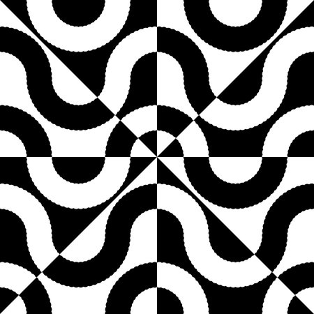 Abstract Curved Shapes. Vector Seamless Background. Regular Black and White Pattern