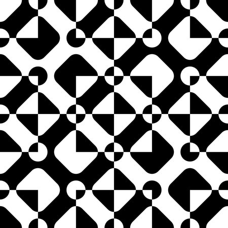 Seamless Square and Circle Pattern. Abstract Black and White Background. Vector Regular Textureのイラスト素材