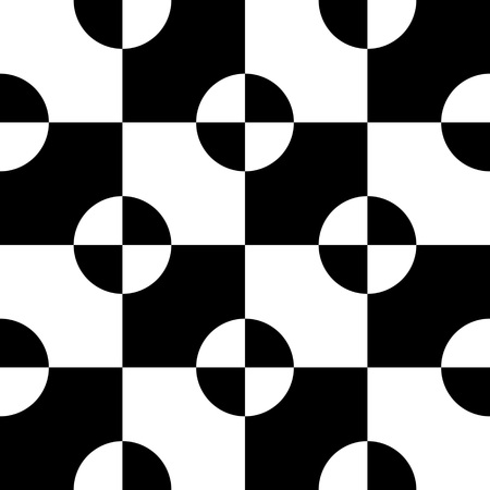 Seamless Square and Circle Pattern. Abstract Black and White Background. Vector Regular Textureのイラスト素材