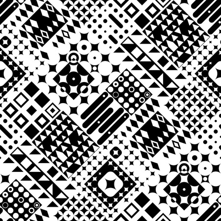 Seamless Circle, Square and Triangle Pattern. Vector Black and White Backgroundのイラスト素材