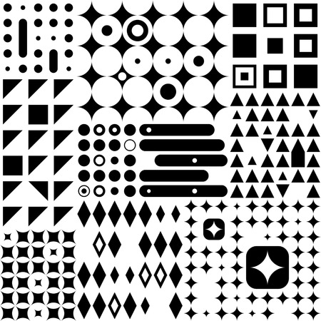 Seamless Circle, Square and Triangle Pattern. Vector Black and White Backgroundのイラスト素材
