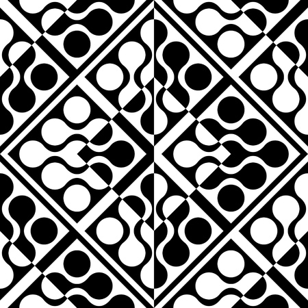 Seamless Curved Shape Pattern. Vector Black and White Backgroundのイラスト素材