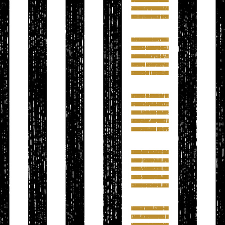 Seamless Vertical Stripe and Square Pattern. Vector Black and Gold Backgroundのイラスト素材