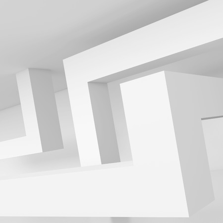 Abstract Architecture Background. White Interior Design, 3d Illustration of Building Constructionの写真素材