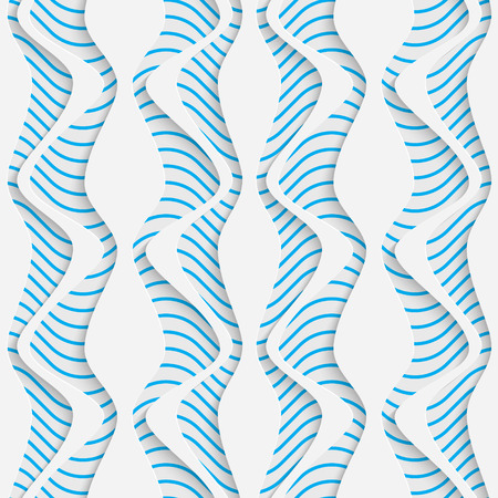 Seamless Damask Design. Futuristic Tile Pattern. 3d Elegant Minimal Geometric Background. Abstract White and Blue Grid Wallpaperのイラスト素材