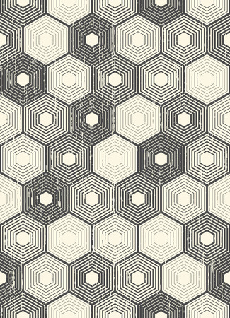 Seamless Chaotic Hexagon Pattern. Vector Monochrome Background. Trendy Wrapping Ornamentのイラスト素材
