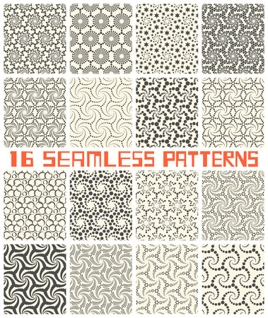 Seamless Geometric Patterns. Abstract Wrapping Background Set. Black and White Curve Ornaments Bundle.のイラスト素材