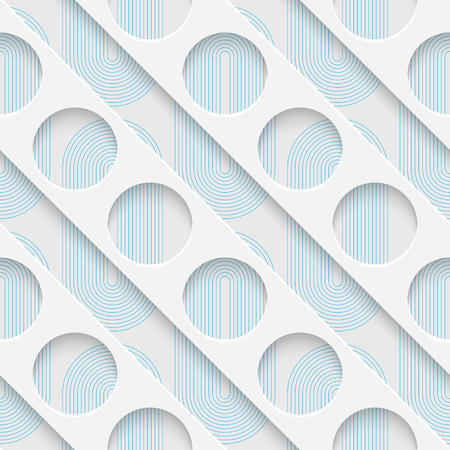 Circle Pattern. White and Blue Minimalistic Ornament. Geometric Decorative Wallpaper. Abstract Fashion Background. Print Graphic Design.のイラスト素材