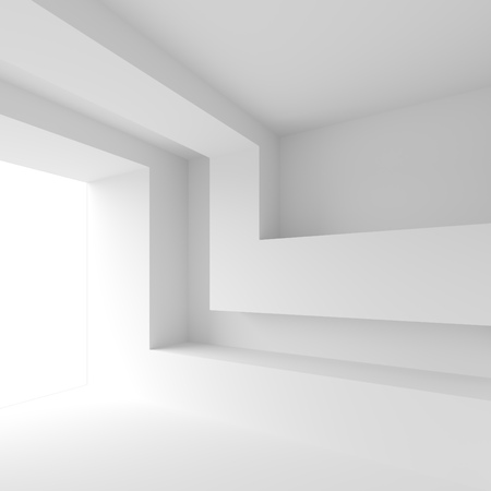 White Interior Background. Empty Room with Window. Modern Architecture Wallpaper. 3d Renderingの写真素材