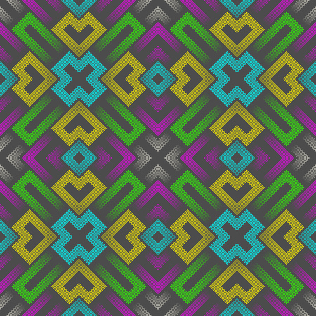 Seamless Colorful Aztec Ornament. 3d Sacred Geometry Pattern. Abstract Graphic Designのイラスト素材