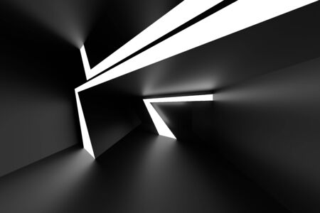Abstract Interior Design. Black Futuristic Architecture Background. Unusual Building Construction. 3d Illustrationの写真素材