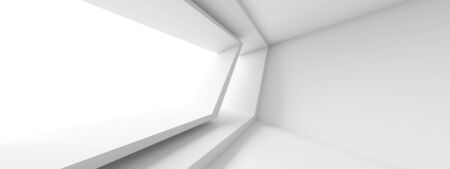 Futuristic Interior Design. White Room with Window. Minimalistic Abstract Architecture Background. 3d Renderingの写真素材