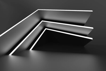 Abstract Architecture Background. 3d Illustration of Black Modern Hall. Modern Geometric Wallpaperの写真素材