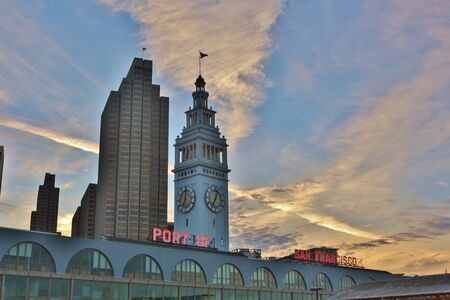 Port of San Francisco in the evening sunの写真素材