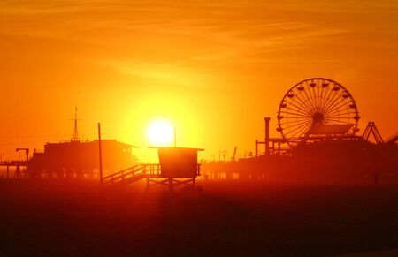 Amazing Sunset at the Santa Monica Pier in beautiful California.の写真素材