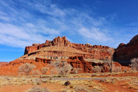 Rock formations of Capitol Reef National Park. Photo taken from State Route 24 Road through the National Park in south-central Utah in the United States.の写真素材