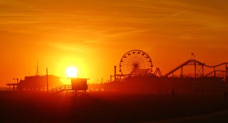 Amazing Sunset at the Santa Monica Pier in beautiful California.の写真素材