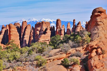 Stunning Arches National Park with impressive sandstone rock formationsの写真素材