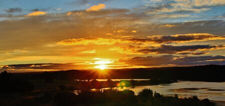 Beautiful Sunset over Lake Aniwhenua in New Zealandの写真素材