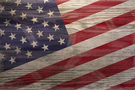 American flag painted old wood texture, There are traces and stains, Feel about history.の写真素材