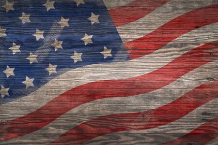 American flag painted old wood texture, There are traces and stains, Feel about history.の写真素材