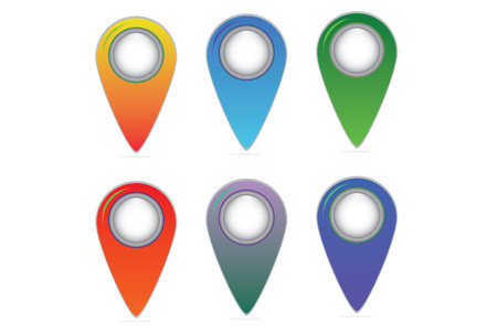 Set of green isolated pointers and markers different shapes with shadow vector