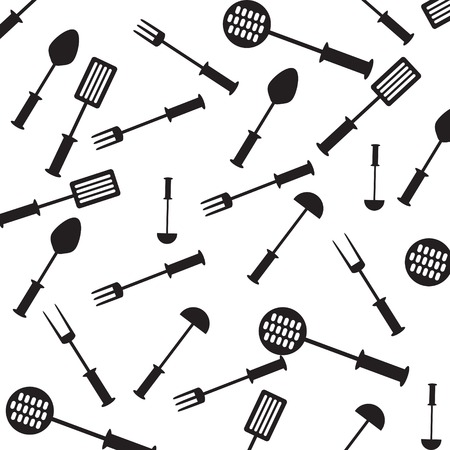 Seamless pattern with black and white kitchen items. Vector illustrationのイラスト素材