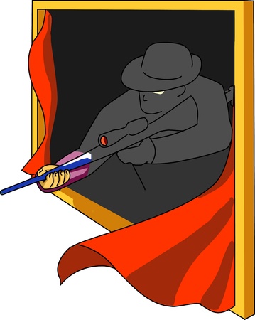 A killer that is shotting from the windowの写真素材