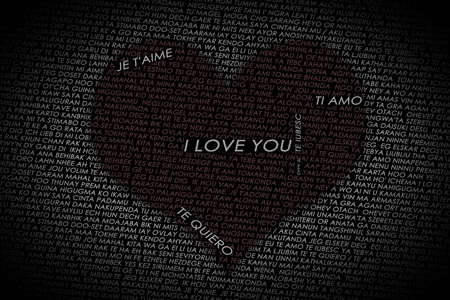 Heart shaped into many different language declaration of loveの写真素材