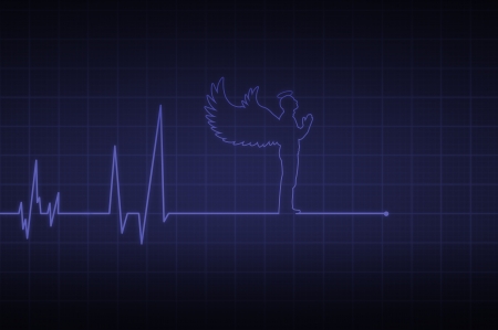 Illustration of a heartbeat ending with  angel の写真素材