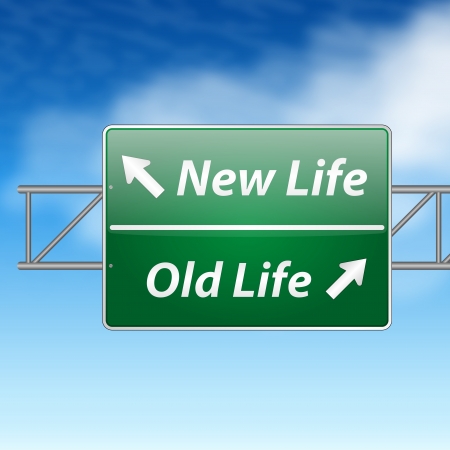 New life old life road sign on a blue sky のイラスト素材