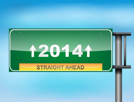 Road sign concept with the text 2014 on a blue sky background.のイラスト素材