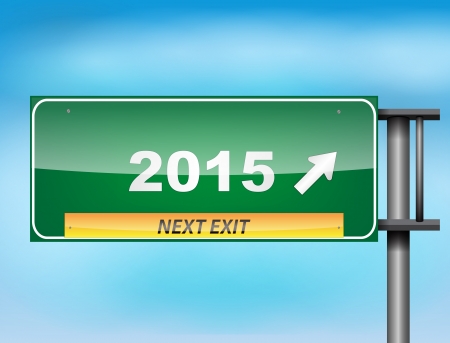 Road sign concept with the text 2015 on a blue sky background.のイラスト素材
