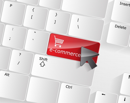 Computer Keyboard with e-commerce Key and a black arrow on it.のイラスト素材