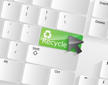 Computer keyboard - green key Recycle, close-up with a mouse over のイラスト素材