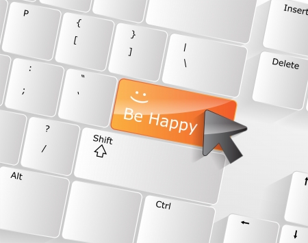 Be Happy Keyboard Concept with orange glossy button.のイラスト素材