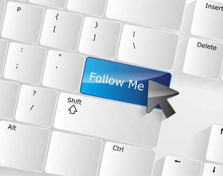 Follow me Keyboard Concept with a blue glossy button.のイラスト素材