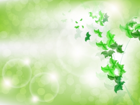 Environmental Background with green leaf butterflies on a light green background with bokeh lights.のイラスト素材