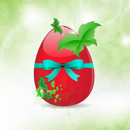 Easter Egg on a fresh green background and leaf butterfliesのイラスト素材