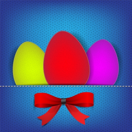 Easter background with stiched eggs and colorful bowsのイラスト素材