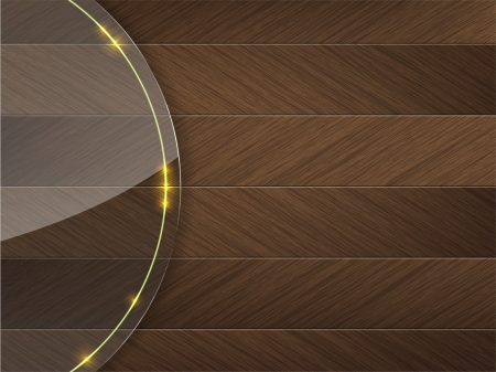 Glass panel with a yellow neon light over a brown wood backgroundのイラスト素材