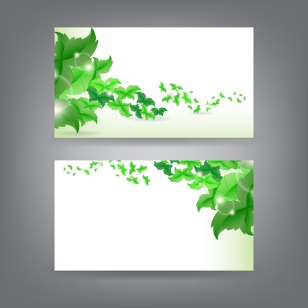 Environment theme business card template with green Butterfly leaf.のイラスト素材